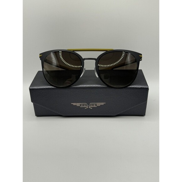 Police SPL491 Military Green/Black Round Designer Sunglasses NEW Retail $300+ - Picture 1 of 6